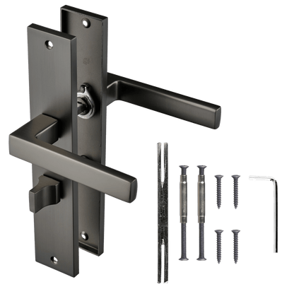 Deurklink Fano in gun metal met WC-sluiting 63 mm met bevestigingsmateriaal
