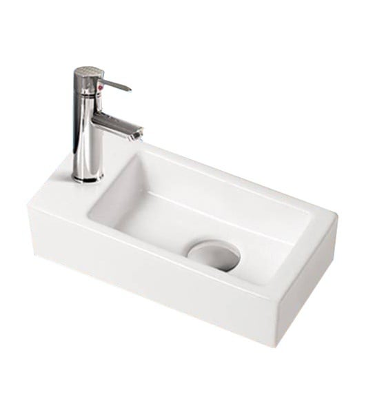 Paquete combinado fuente de cerámica con grifo y desagüe Qubic mini Izquierda