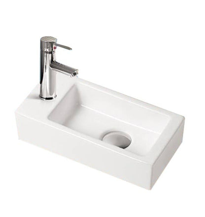 Paquete combinado fuente de cerámica con grifo y desagüe Qubic mini Izquierda