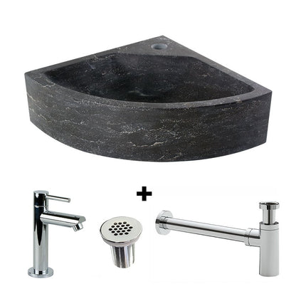 Combination package Natural stone fountain Corner with tap, grille and siphon