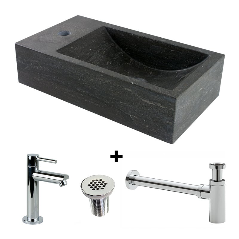 Paquete combinado Fuente de piedra natural Recto con grifo, rejilla y sifón