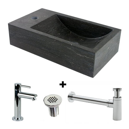 Paquete combinado Fuente de piedra natural Recto con grifo, rejilla y sifón