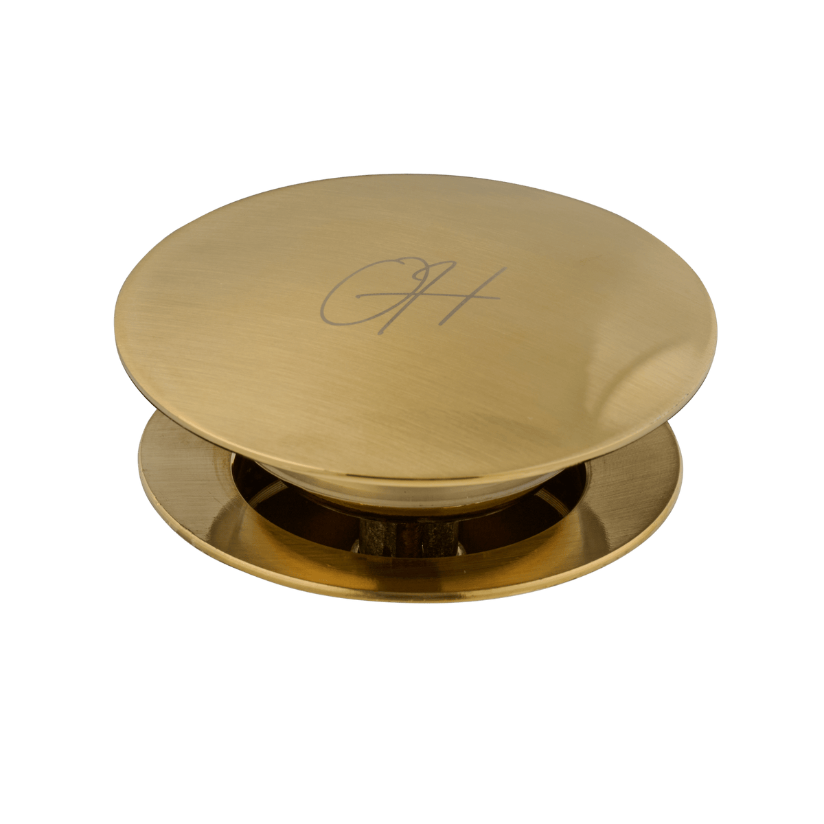 Detail van afvoerplug Flusso in goud met overloop