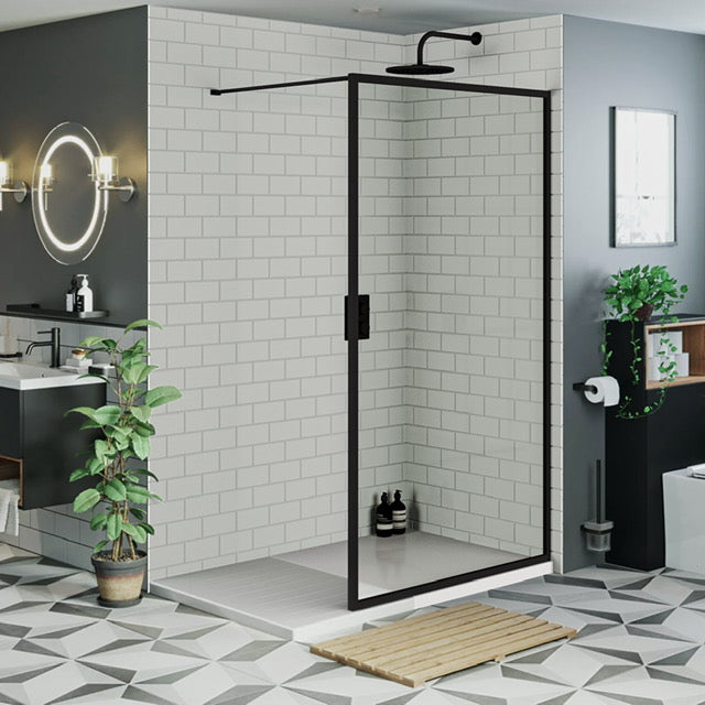 Inloopdouche Olivia 120x200cm Helder Glas Mat Zwart Raamwerk - WDtegels