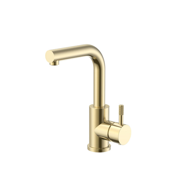 Stria Grifo Mezclador para Fregadero de Cocina | Caño Recto | Mando Giratorio | PVD Oro Cepillado