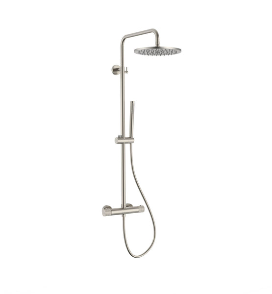 Set de ducha de lluvia Stria Ø30cm | Termostático | Montaje en superficie | Acero inoxidable cepillado