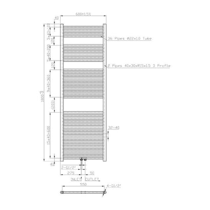 Radiator Lydia | 180x60cm | Grafiet - WDtegels