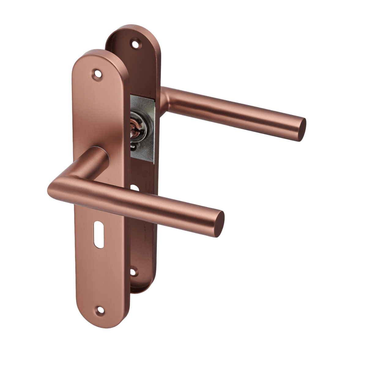 Deurklink Ferrano in koper met sleutelgat 56 mm