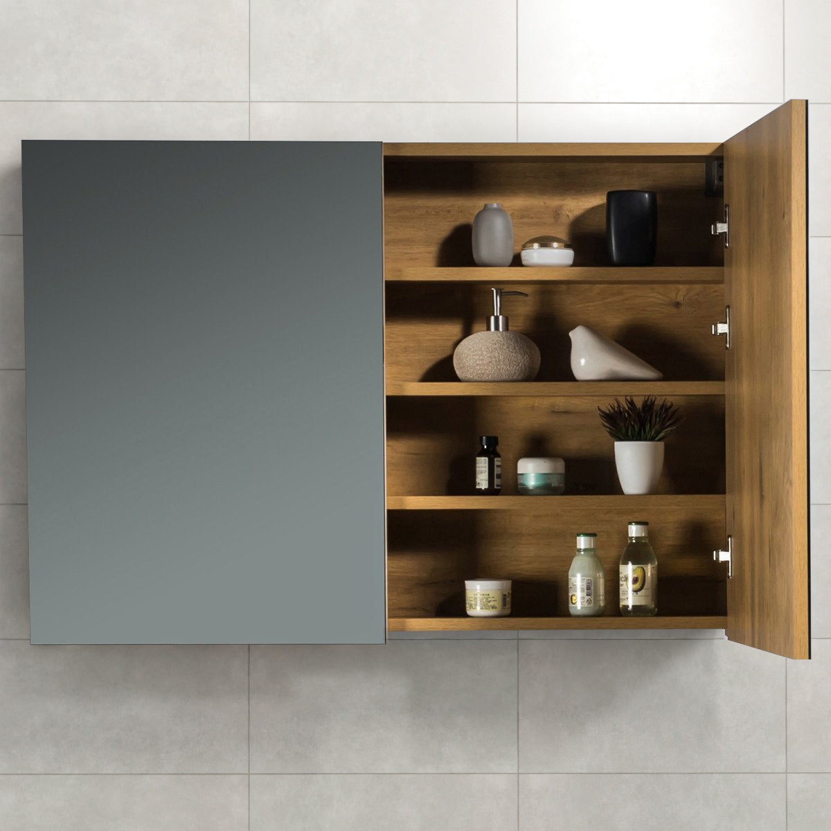 Armario con espejo Tieme roble mate 100x70x16cm