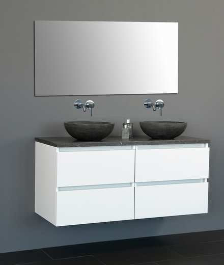 Badmeubel Trend Dynasty met 2 ronde kommen 120 Hoogglans Wit met 4 lades