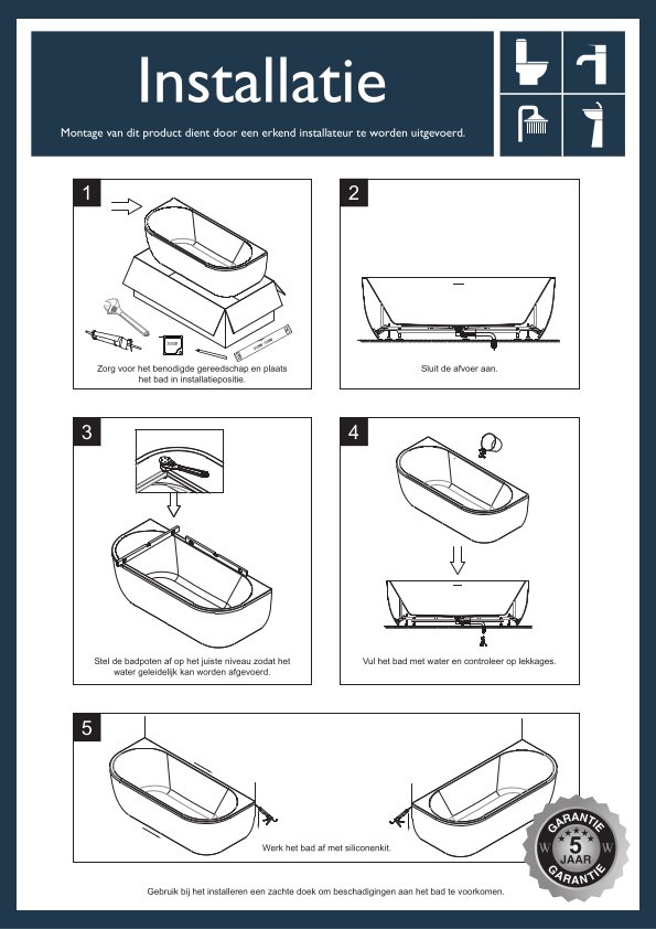 Wiesbaden Zenn semi-detached bath 180 x 80 cm acrylic matt white with waste gloss white