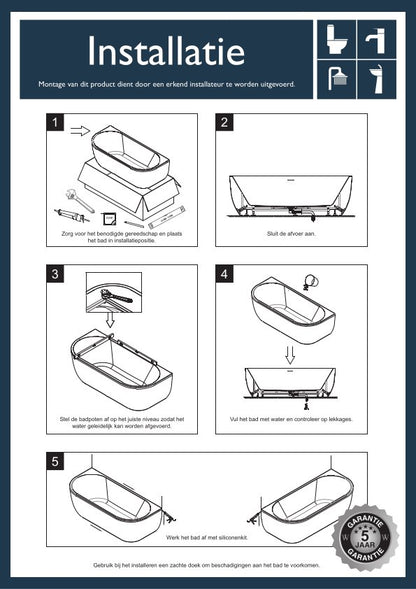 Wiesbaden Zenn semi-detached bath 180 x 80 cm acrylic matt white with waste gloss white